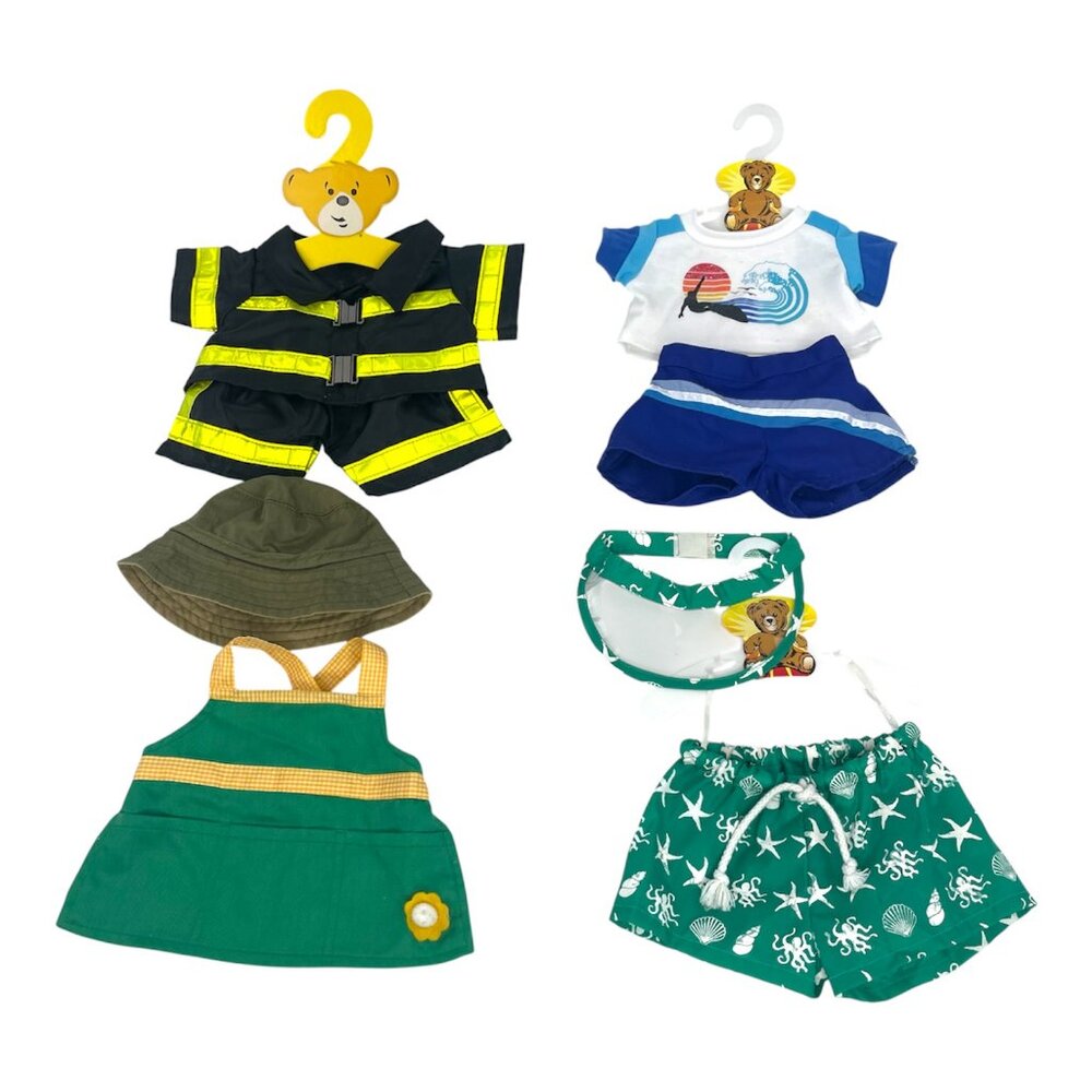 Build A Bear Clothing Set of 4 Outfits Firefighter Swimsuit Gardening Apron Hat